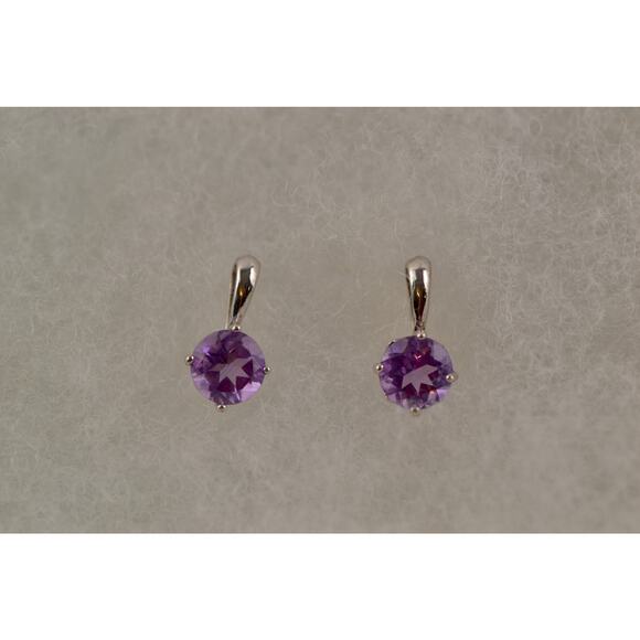 Sterling Silver Amethyst Earrings Drop Dangle Round Cut Made in China 925 - Picture 1 of 9